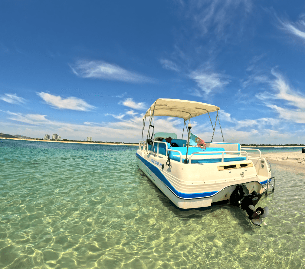 Relaxing stop and swim on the Desert Island beach